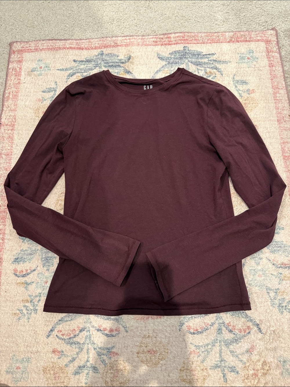 Gap Close Knit cotton long sleeve t shirt in burgundy